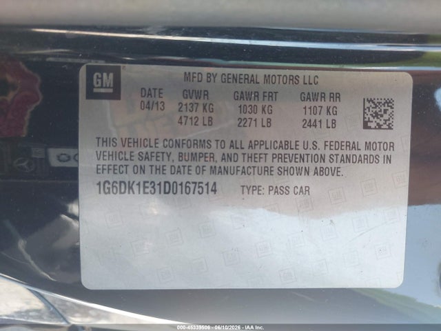 2013 Cadillac Cts Performance მანქანა იყიდება აუქციონზე, vin: 1G6DK1E31D0167514, აუქციონის ნომერი: 45339506