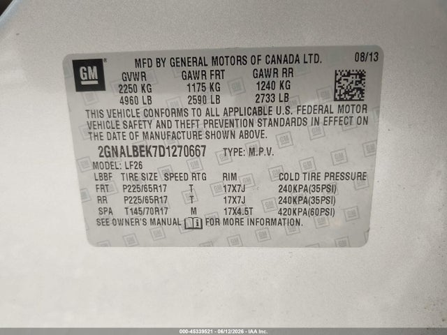 Продаж на аукціоні авто 2013 Chevrolet Equinox Ls, vin: 2GNALBEK7D1270667, номер лоту: 45339521