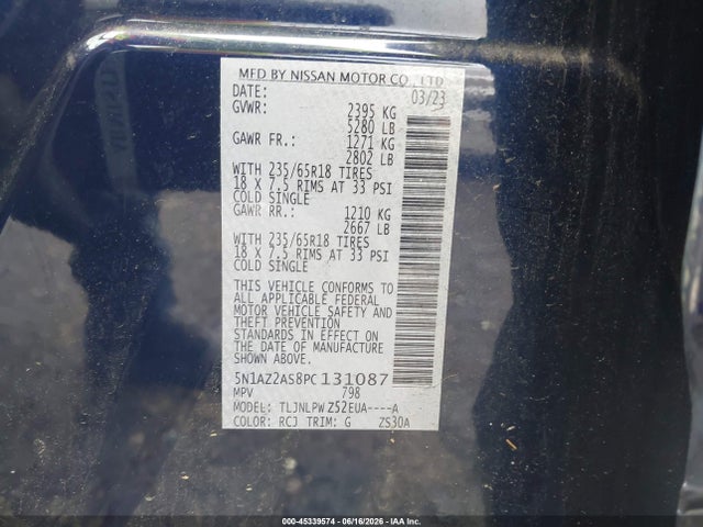 Продажа на аукционе авто 2023 Nissan Murano S Intelligent Awd, vin: 5N1AZ2AS8PC131087, номер лота: 45339574
