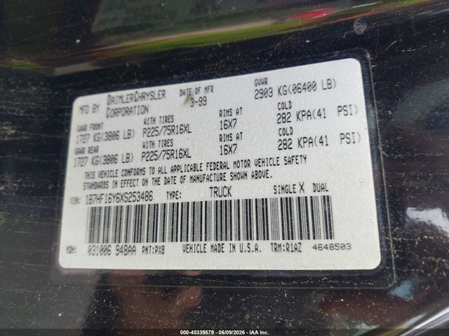 Продажа на аукционе авто 1999 Dodge Ram 1500 St, vin: 1B7HF16Y6XS253486, номер лота: 45339579