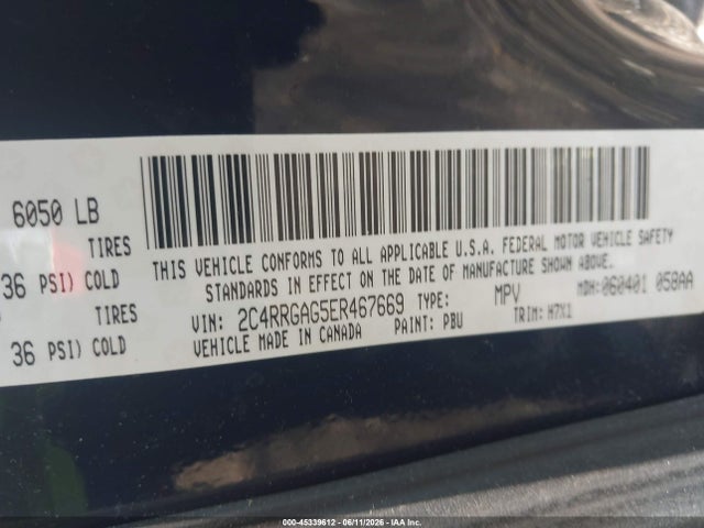 45339612 :رقم المزاد ، 2C4RRGAG5ER467669 vin ، 2014 Ram Cargo Tradesman مزاد بيع