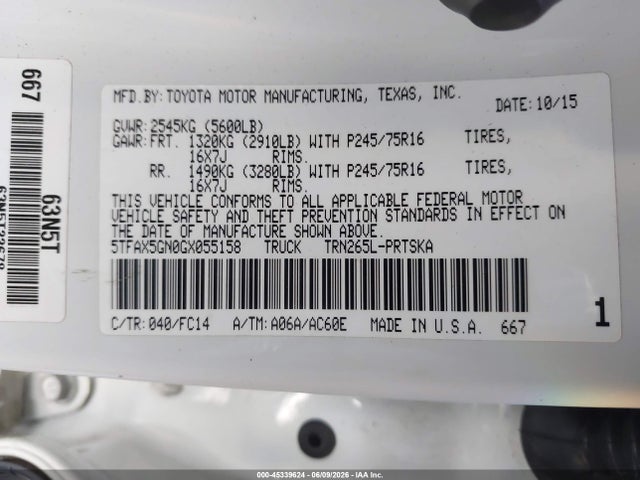 Aukcja sprzedaży 2016 Toyota Tacoma Sr5, vin: 5TFAX5GN0GX055158, numer aukcji: 45339624
