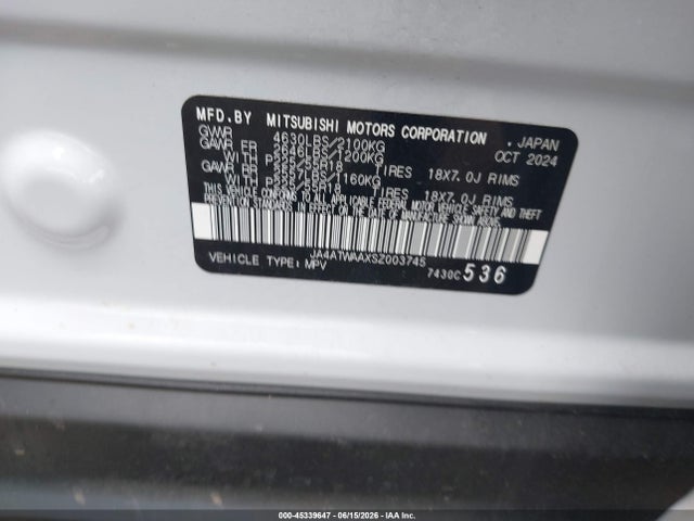 Aukcja sprzedaży 2025 Mitsubishi Eclipse Cross Se S-awc, vin: JA4ATWAAXSZ003745, numer aukcji: 45339647