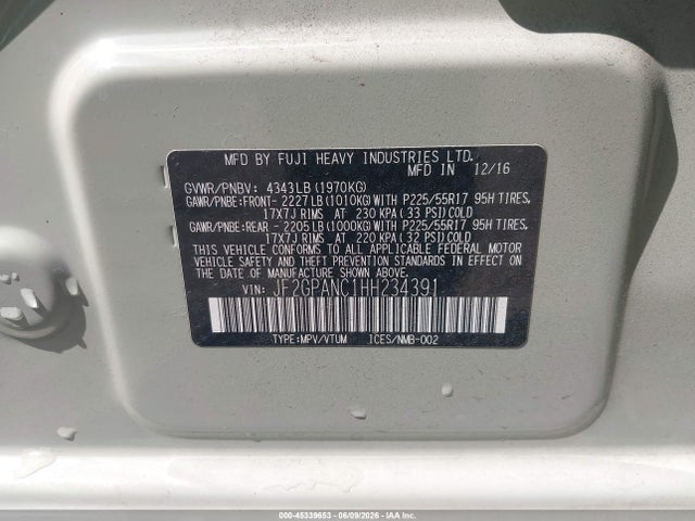 45339653 :رقم المزاد ، JF2GPANC1HH234391 vin ، 2017 Subaru Crosstrek 2.0i Limited مزاد بيع