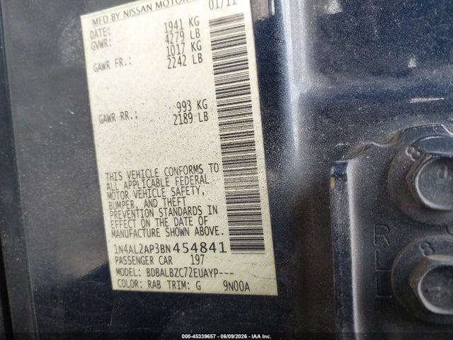 Aukcja sprzedaży 2011 Nissan Altima 2.5 S, vin: 1N4AL2AP3BN454841, numer aukcji: 45339657