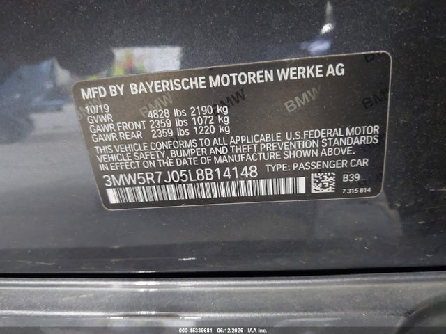 Продаж на аукціоні авто 2020 Bmw 330i Xdrive, vin: 3MW5R7J05L8B14148, номер лоту: 45339681
