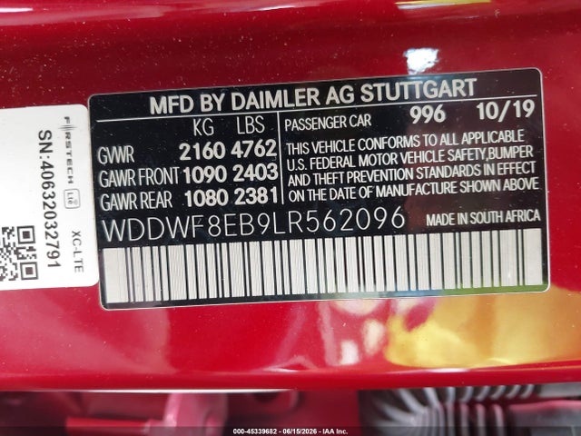 Продаж на аукціоні авто 2020 Mercedes-benz C 300 4matic, vin: WDDWF8EB9LR562096, номер лоту: 45339682