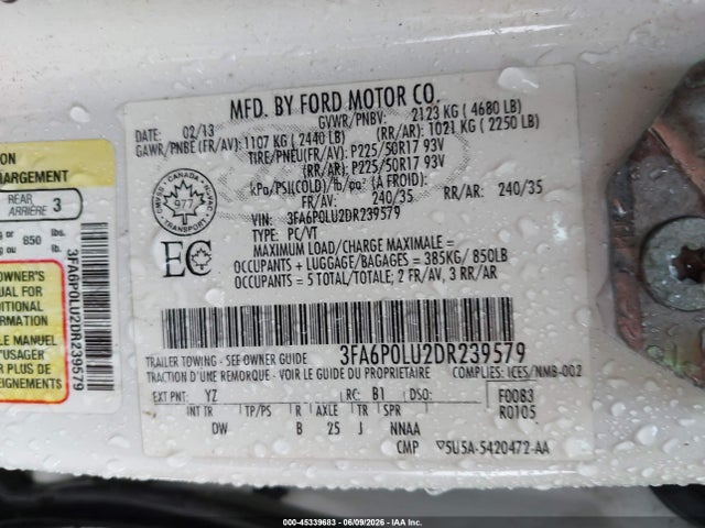 2013 Ford Fusion Hybrid Se მანქანა იყიდება აუქციონზე, vin: 3FA6P0LU2DR239579, აუქციონის ნომერი: 45339683