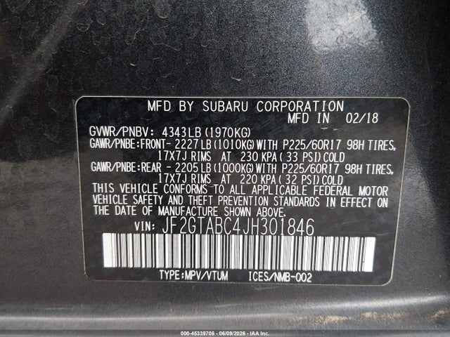 Subaru Crosstrek 2.0i Premium 2018 JF2GTABC4JH301846 Image 9
