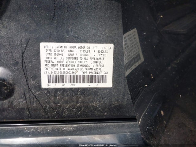 Продаж на аукціоні авто 2005 Acura Tsx, vin: JH4CL96855C003860, номер лоту: 45339735
