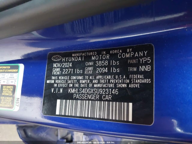 Aukcja sprzedaży 2025 Hyundai Elantra Sel Convenience, vin: KMHLS4DGXSU923146, numer aukcji: 45339740