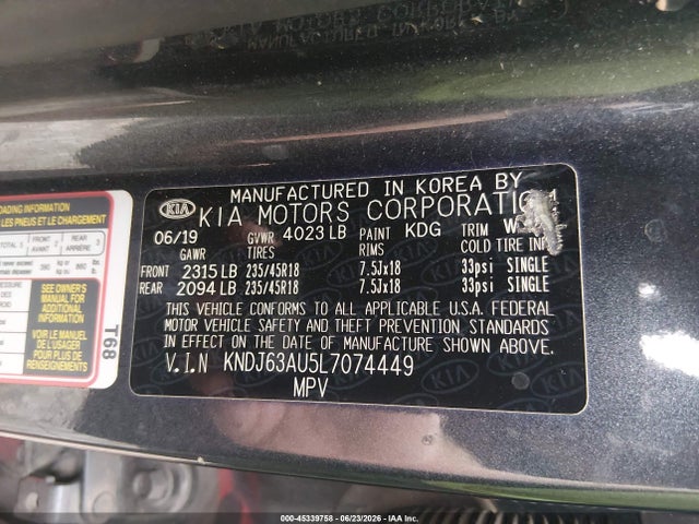 2020 Kia Soul Gt-line მანქანა იყიდება აუქციონზე, vin: KNDJ63AU5L7074449, აუქციონის ნომერი: 45339758