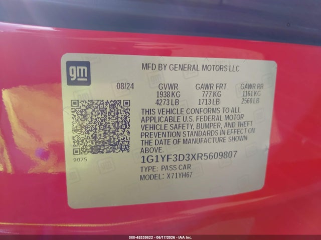 1G1YF3D3XR5609807 Chevrolet Corvette Z06 Rwd 3lz