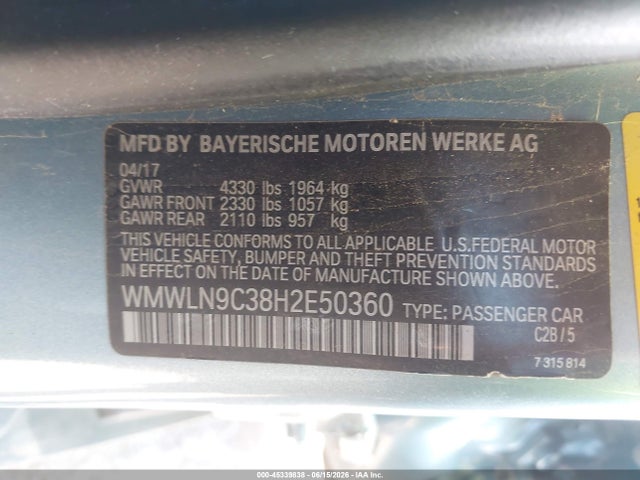 2017 Mini Clubman Cooper S მანქანა იყიდება აუქციონზე, vin: WMWLN9C38H2E50360, აუქციონის ნომერი: 45339838