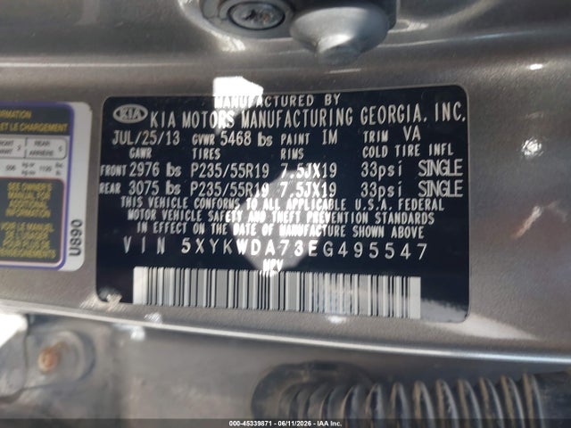 Продажа на аукционе авто 2014 Kia Sorento Limited V6, vin: 5XYKWDA73EG495547, номер лота: 45339871