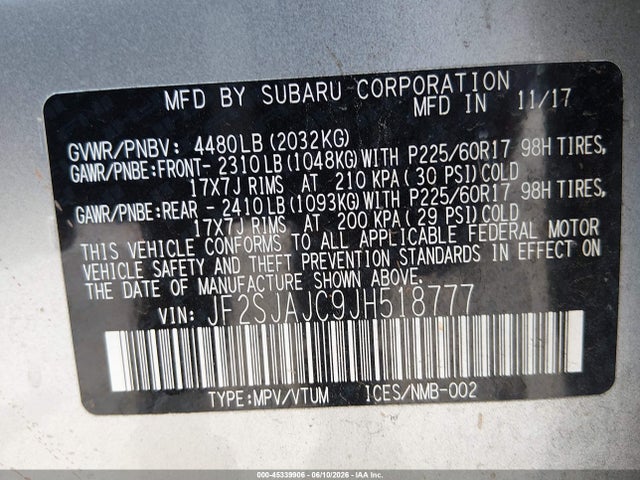 Subaru Forester 2.5i Limited 2018 JF2SJAJC9JH518777 Image 9