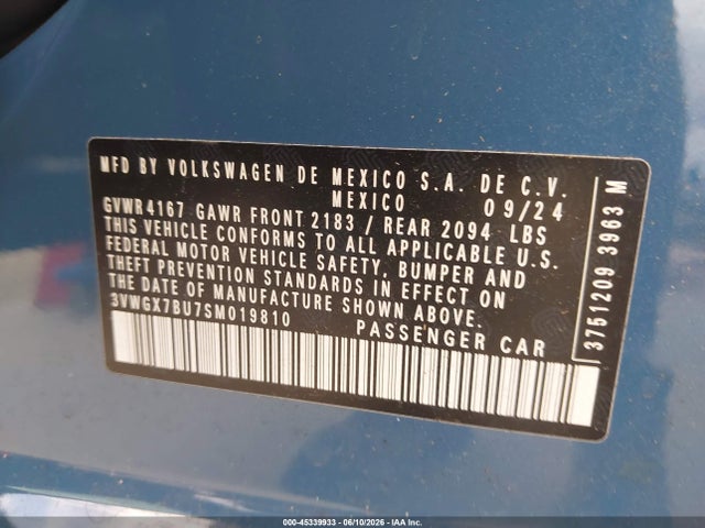Aukcja sprzedaży 2025 Volkswagen Jetta 1.5t Sel, vin: 3VWGX7BU7SM019810, numer aukcji: 45339933