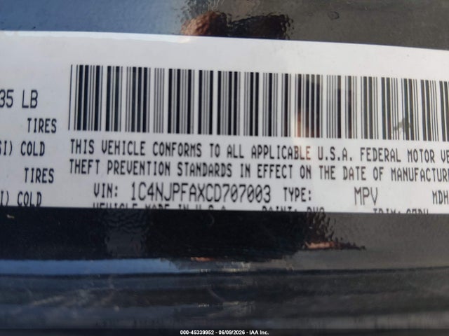 Aukcja sprzedaży 2012 Jeep Patriot Latitude, vin: 1C4NJPFAXCD707003, numer aukcji: 45339952