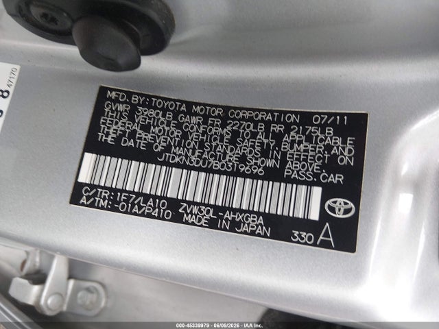 Aukcja sprzedaży 2011 Toyota Prius Four, vin: JTDKN3DU7B0319696, numer aukcji: 45339979