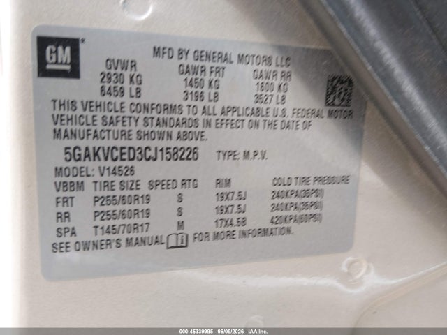 Aukcja sprzedaży 2012 Buick Enclave Leather, vin: 5GAKVCED3CJ158226, numer aukcji: 45339995