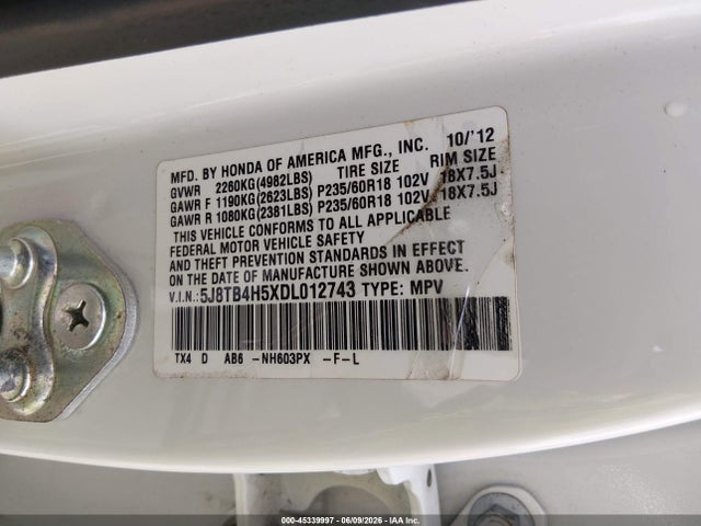 Aukcja sprzedaży 2013 Acura Rdx, vin: 5J8TB4H5XDL012743, numer aukcji: 45339997