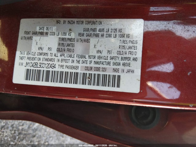 2012 Mazda Mazda5 Sport მანქანა იყიდება აუქციონზე, vin: JM1CW2BL9C0120494, აუქციონის ნომერი: 45339998