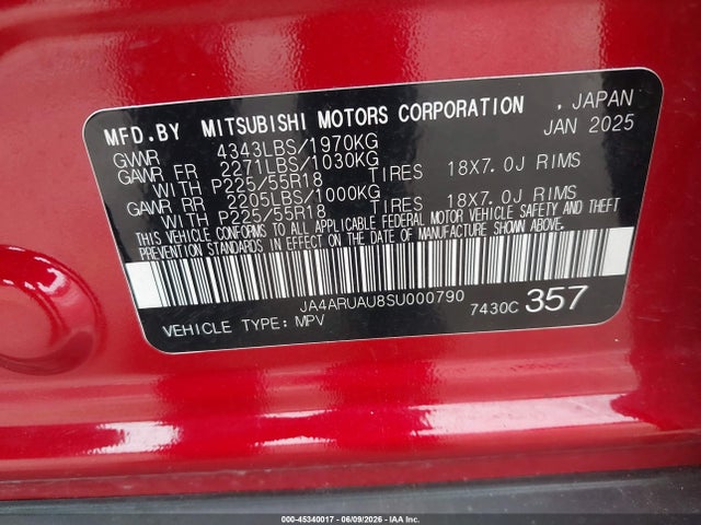 Продаж на аукціоні авто 2025 Mitsubishi Outlander Sport 2.0 Es Awc/2.0 Le Awc/2.0 S Awc/2.0 Se Awc/2.0 Trail Edition Awc, vin: JA4ARUAU8SU000790, номер лоту: 45340017