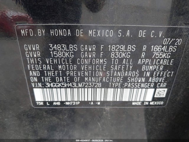 Продаж на аукціоні авто 2020 Honda Fit Lx, vin: 3HGGK5H43LM723728, номер лоту: 45340037