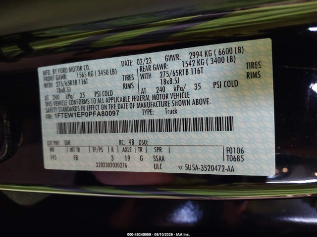 Продаж на аукціоні авто 2023 Ford F-150 Xlt, vin: 1FTEW1EP0PFA80097, номер лоту: 45340059