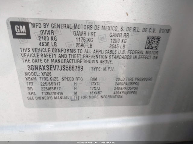 Chevrolet EQUINOX LT 2018 3GNAXSEV7JS588769 Image 9