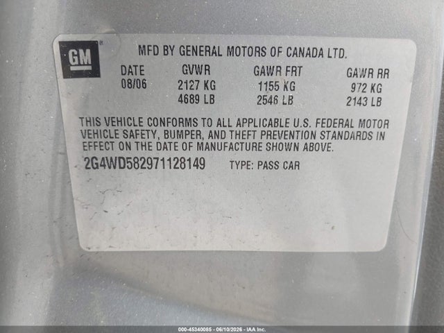 45340085 :رقم المزاد ، 2G4WD582971128149 vin ، 2007 Buick Lacrosse Cxl مزاد بيع