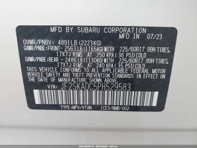 Продажа на аукционе авто 2023 Subaru Forester Premium, vin: JF2SKADC5PH529583, номер лота: 45340110