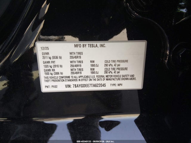Продажа на аукционе авто 2026 Tesla Model Y All-wheel Drive/long Range Launch Series/premium All-wheel Drive, vin: 7SAYGDEE7TA622045, номер лота: 45340133