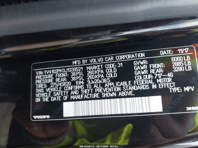 Aukcja sprzedaży 2018 Volvo Xc90 T5 Momentum, vin: YV4102PK0J1339521, numer aukcji: 45340172