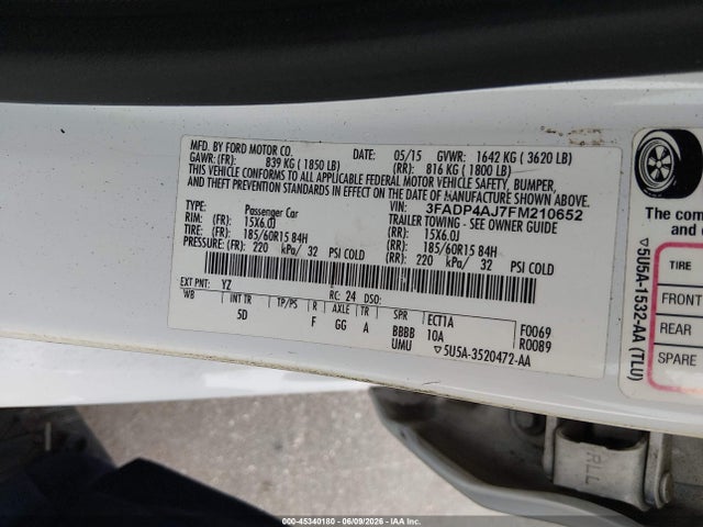 Продажа на аукционе авто 2015 Ford Fiesta S, vin: 3FADP4AJ7FM210652, номер лота: 45340180