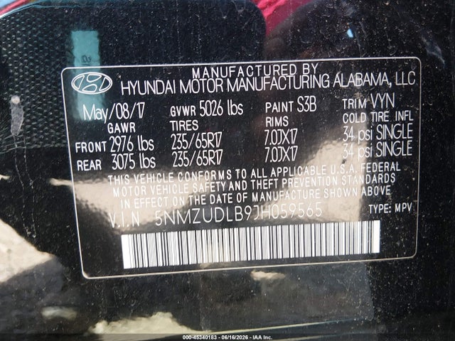 Auction sale of the 2018 Hyundai Santa Fe Sport 2.4l, vin: 5NMZUDLB9JH059565, lot number: 45340183