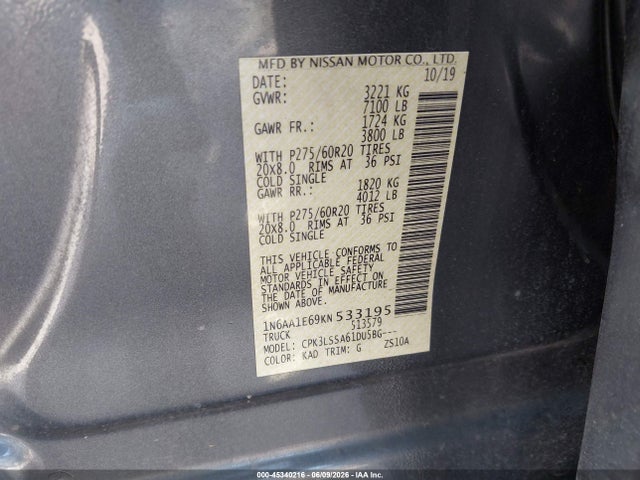 1N6AA1E69KN533195 Nissan TITAN SV