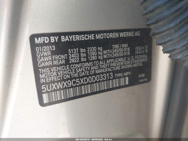 Продаж на аукціоні авто 2013 Bmw X3 Xdrive28i, vin: 5UXWX9C5XD0D03313, номер лоту: 45340218