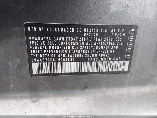 Продажа на аукционе авто 2020 Volkswagen Jetta 1.4t R-line/1.4t S/1.4t Se, vin: 3VWC57BU6LM094682, номер лота: 45340269