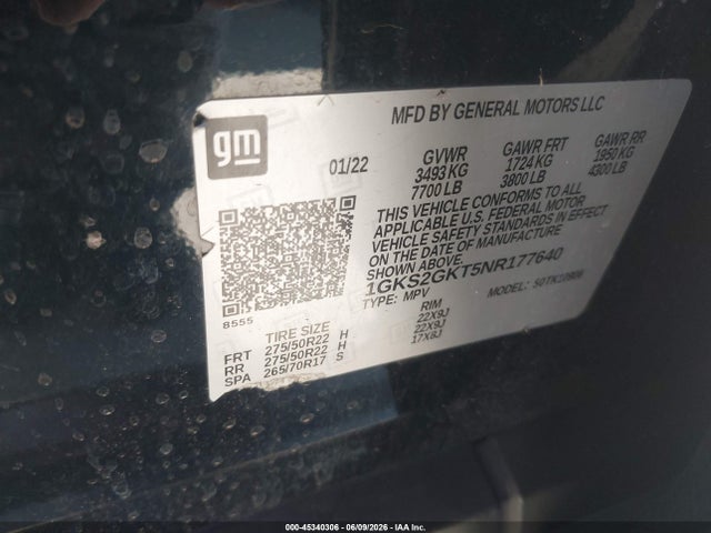 1GKS2GKT5NR177640 GMC Yukon Xl 4wd Slt