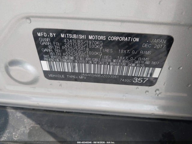 Aukcja sprzedaży 2018 Mitsubishi Outlander Sport 2.4 Se, vin: JA4AR3AW8JZ033561, numer aukcji: 45340346