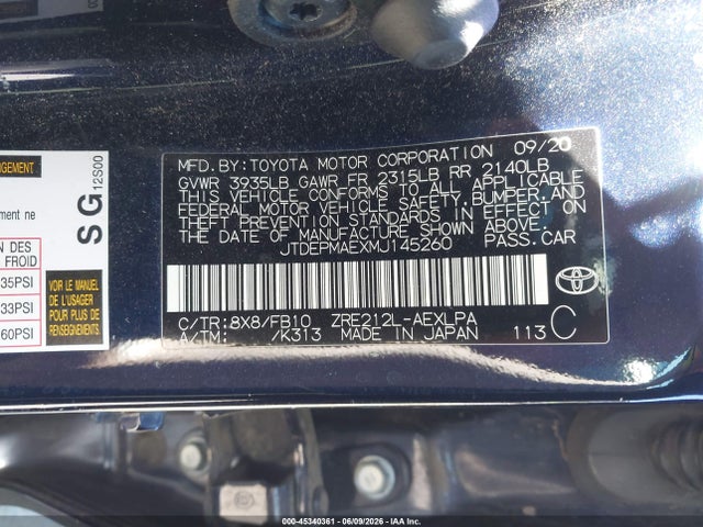 Aukcja sprzedaży 2021 Toyota Corolla Le, vin: JTDEPMAEXMJ145260, numer aukcji: 45340361