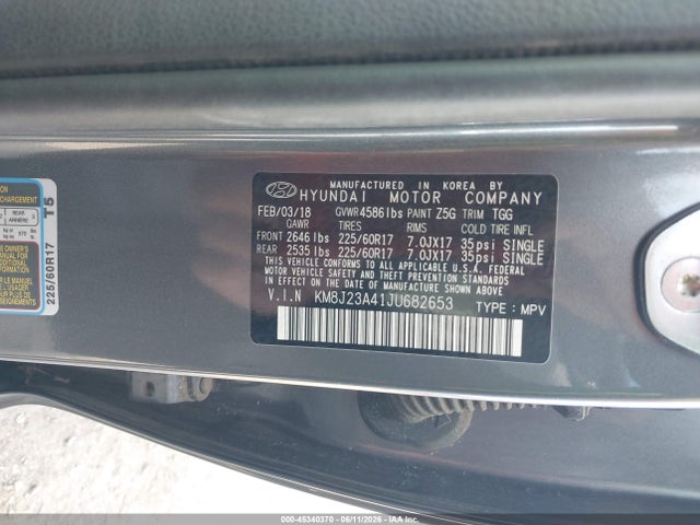 KM8J23A41JU682653 Hyundai TUCSON SE