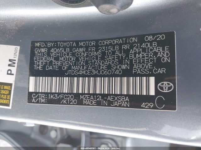 Toyota COROLLA SE 2021 JTDS4MCE3MJ060740 Image 9