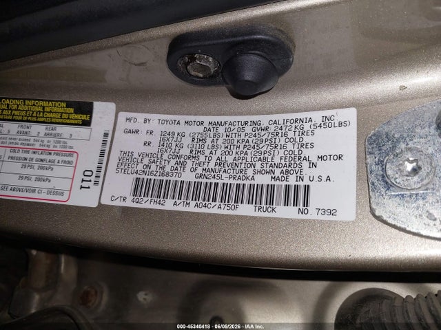 Aukcja sprzedaży 2006 Toyota Tacoma Base V6, vin: 5TELU42N16Z168370, numer aukcji: 45340418