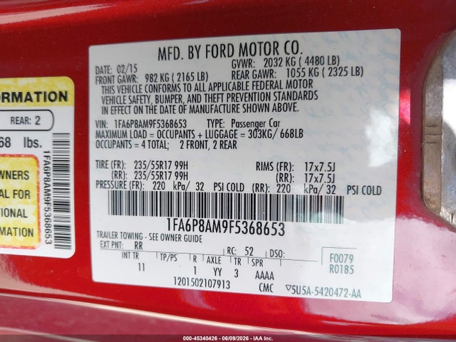 Ford Mustang V6 2015 1FA6P8AM9F5368653 Image 9