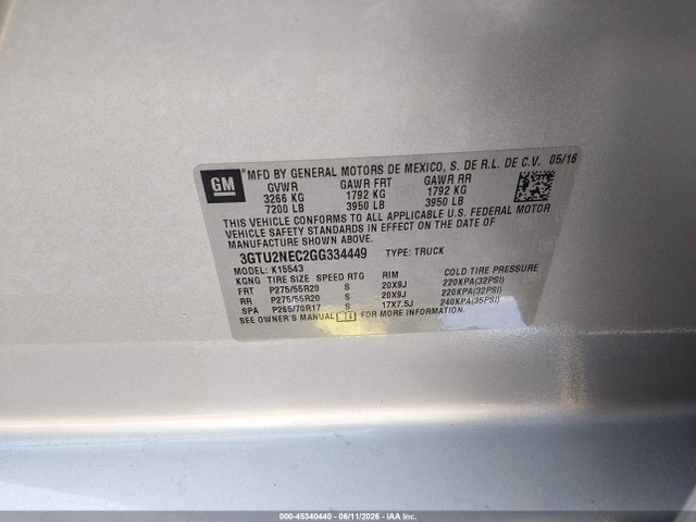 GMC Sierra 1500 Slt 2016 3GTU2NEC2GG334449 Image 9
