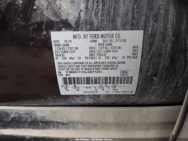 Продажа на аукционе авто 2020 Ford Explorer Limited, vin: 1FMSK7FH3LGB11254, номер лота: 45340461