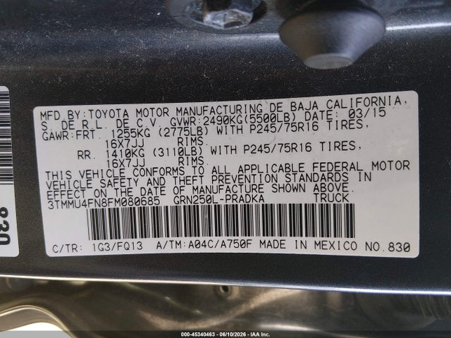 Toyota Tacoma Base V6 2015 3TMMU4FN8FM080685 Image 9