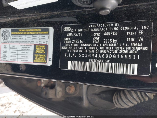 2013 Kia Optima Sx მანქანა იყიდება აუქციონზე, vin: 5XXGR4A69DG199911, აუქციონის ნომერი: 45340481
